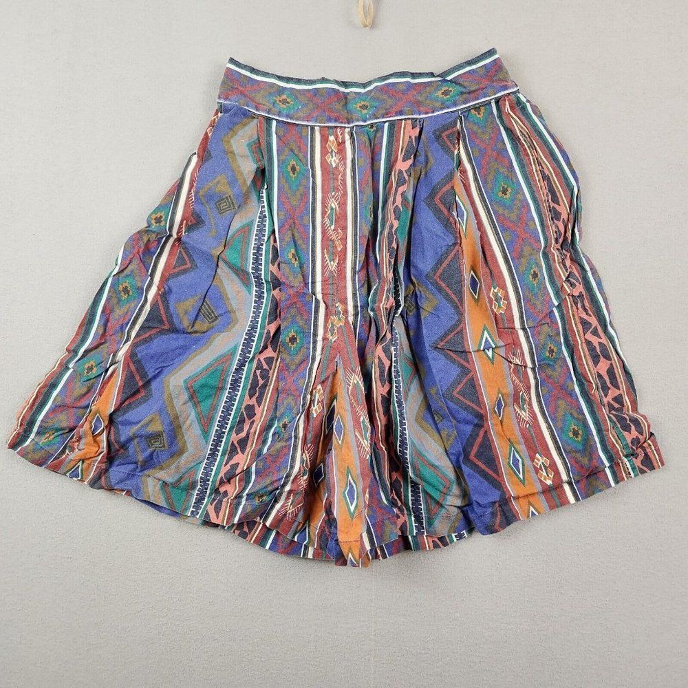 Vintage 80s 90s Cotton Castle Aztec Southwest Print Shorts Elastic Small 27in W